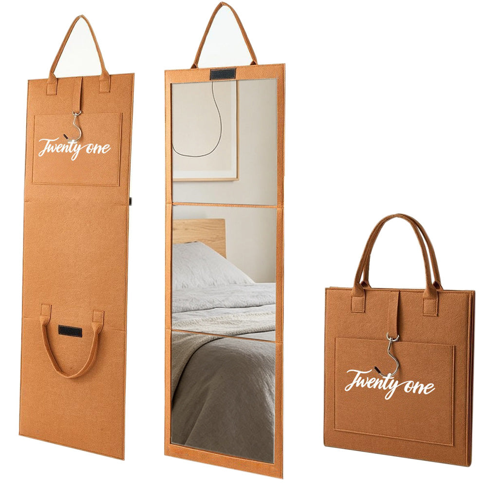 Portable Foldable Full Length Mirror with Handle Tri Fold Mirror - Brown