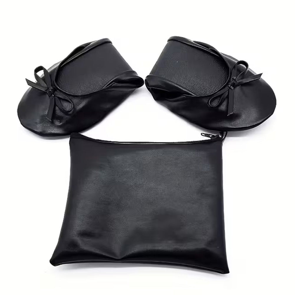 Women Foldable Indoor Ballet Flat Roll Slipper Shoes Dance Shoes Party Ball Prom-Black