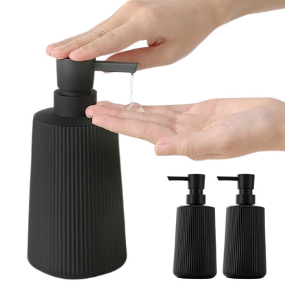 2 Ribbed Glass Soap Dispenser Bottles 350ml for Bathroom Kitchen - Black