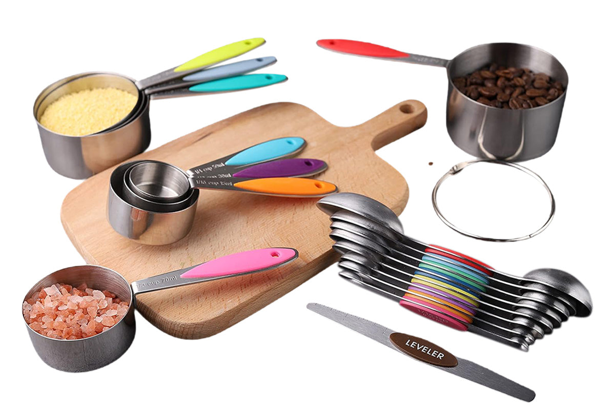 17Pcs Measuring Cups and Spoons Stainless Steel Baking Teaspoon Kitchen Gadget Kit-Mixed Color