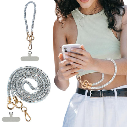 Crossbody Phone Lanyard with Wrist Strap and Locking Clips - Silver