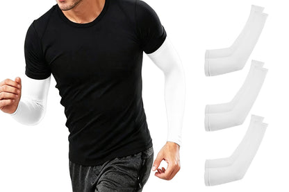 3 Pair 40cm Straight Nylon Spandex Cooling Arm Sleeves - White