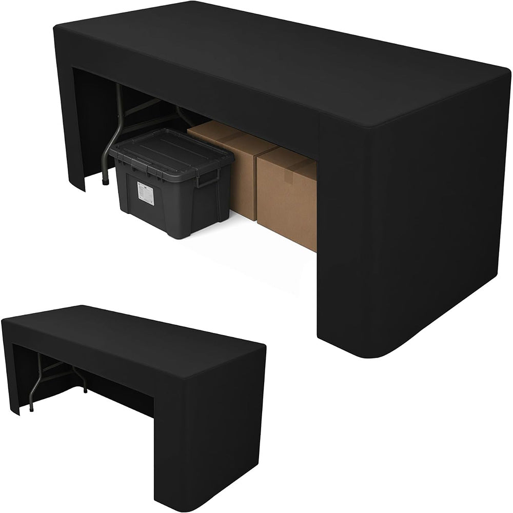 6 ft Fitted Polyester Table Cover with Skirt for Conferences and Trade Shows - Black