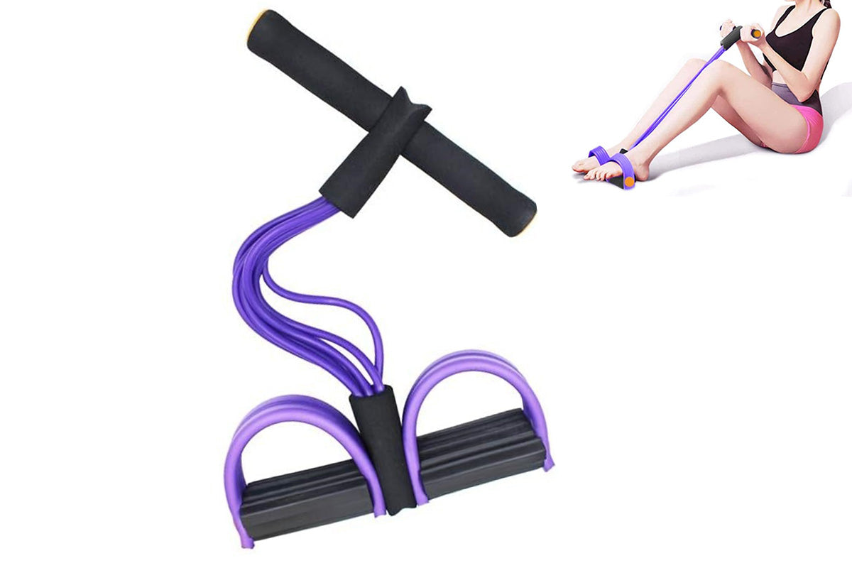 6 Tube Foot Pedal Resistance Band Ankle Puller Fitness Rope Purple
