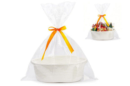 Gift Basket With Gift Bag And Ribbons Woven Storage Basket With Handle-White