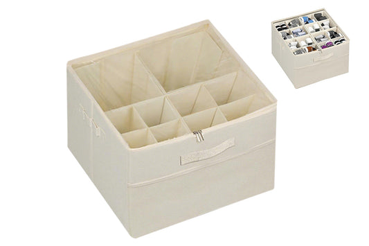 Shoe Organizer Foldable Shoe Storage Containers with Dividers and Lid -Beige