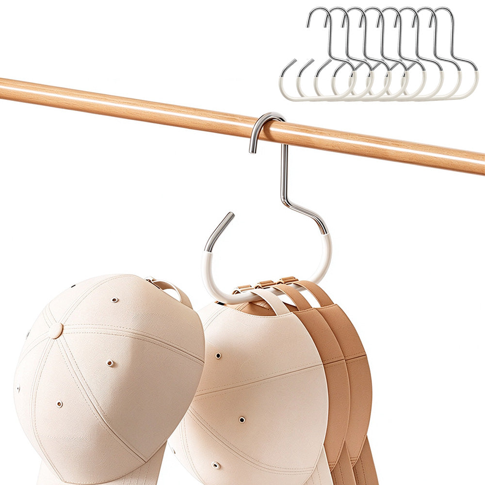 8 Piece Iron Ring Hat Storage Hooks for Closet Cap Scarf and Bag Hangers - White