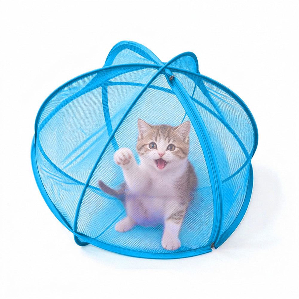 Foldable Pop Up Mesh Pet Playpen Tent with Zipper for Cats  - Blue