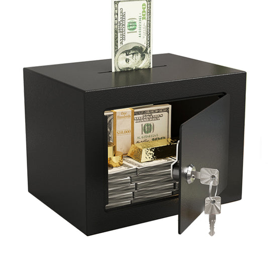 Small Safe Box with Key Lock Mini Security Safe for Money Cash Jewelry-Black