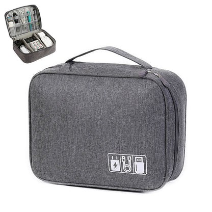 Large Digital Electronics Travel Organizer Bag with Adjustable Dividers - Grey