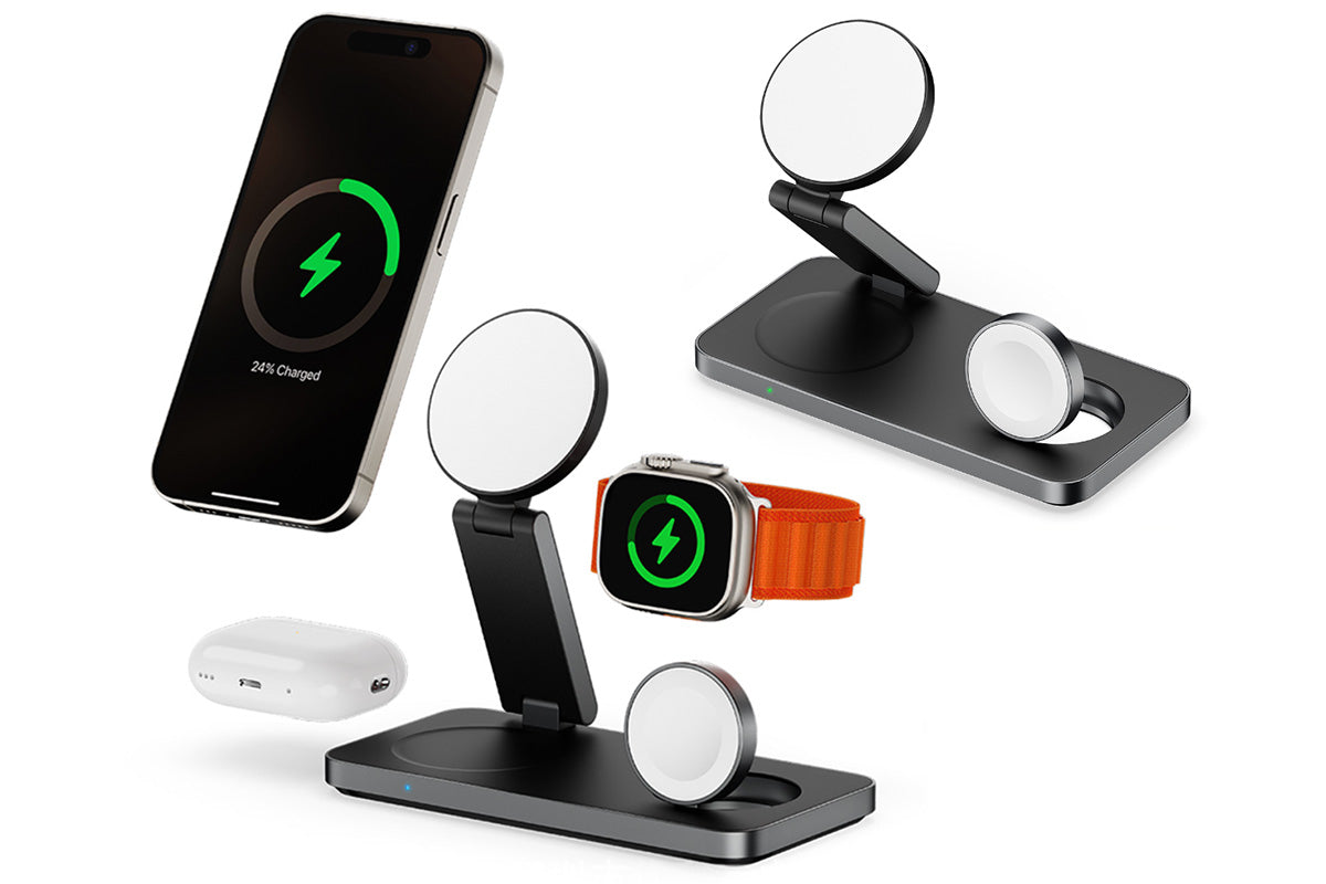 3 in 1 Wireless Charger Dock Charging Station for Apple Watch iPhone AirPods-Black