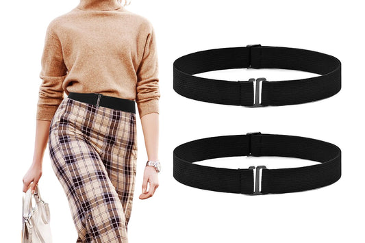 2Pcs Adjustable Stretch Belt Invisible Elastic Waistband for Pants Jeans -Black
