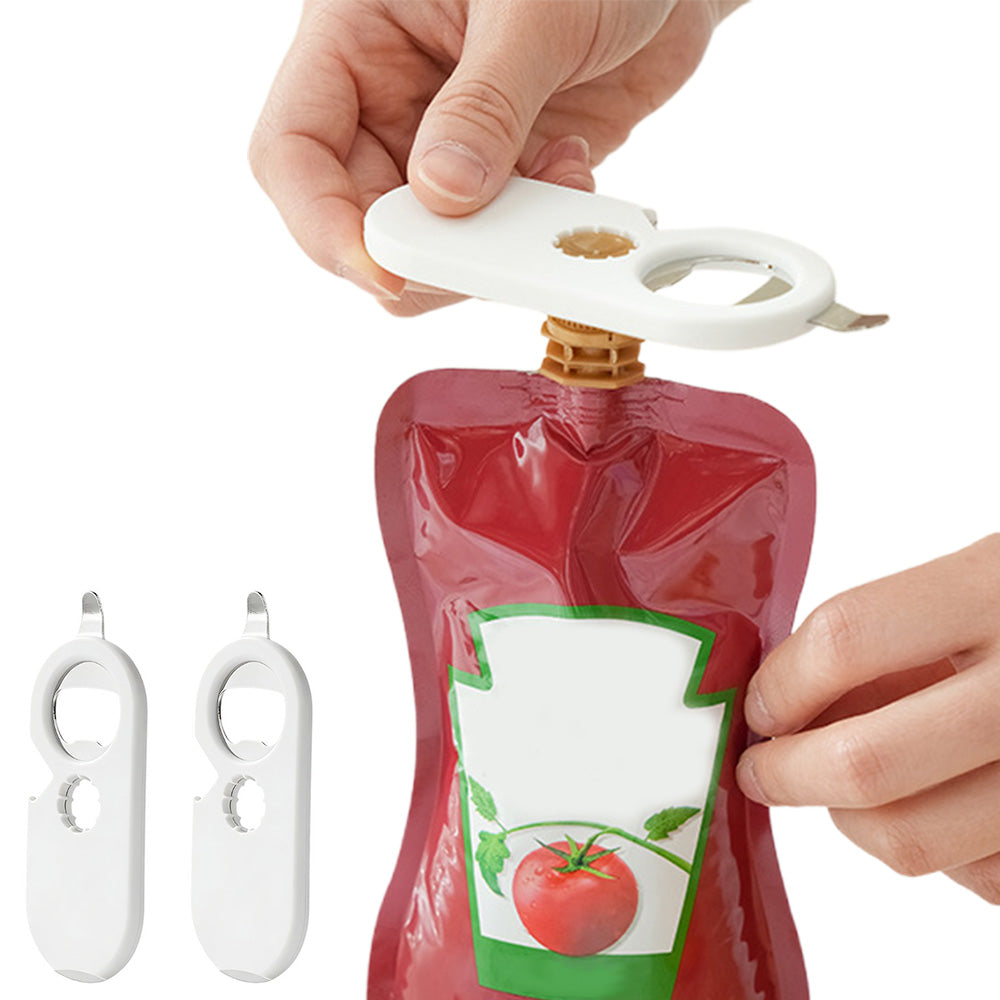 2 Piece 5-in-1 Bottle Jar Can Opener with Easy Attached Storage - White