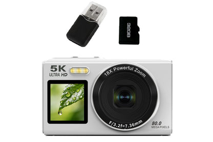 Dual Screen Digital Camera Point and Shoot Selfie Camera with Fill Light-White