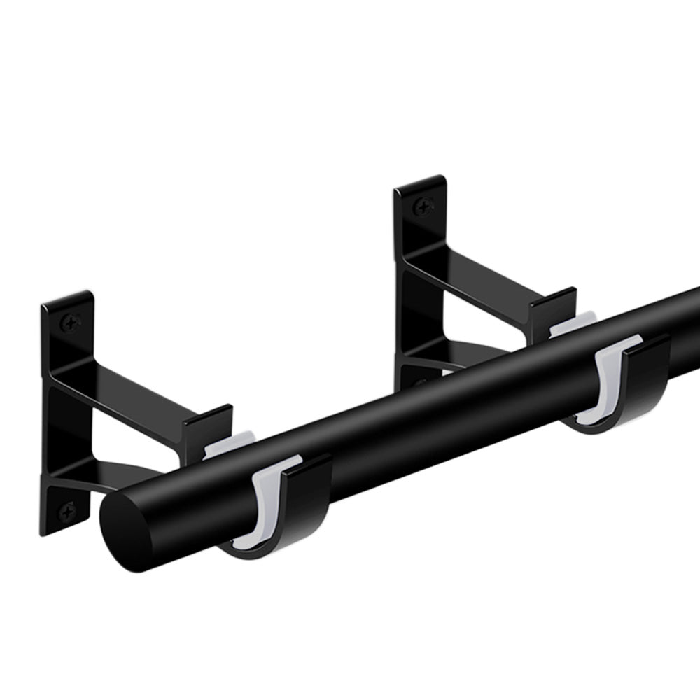 2 Piece Metal Support Curtain Rod Pole - Black