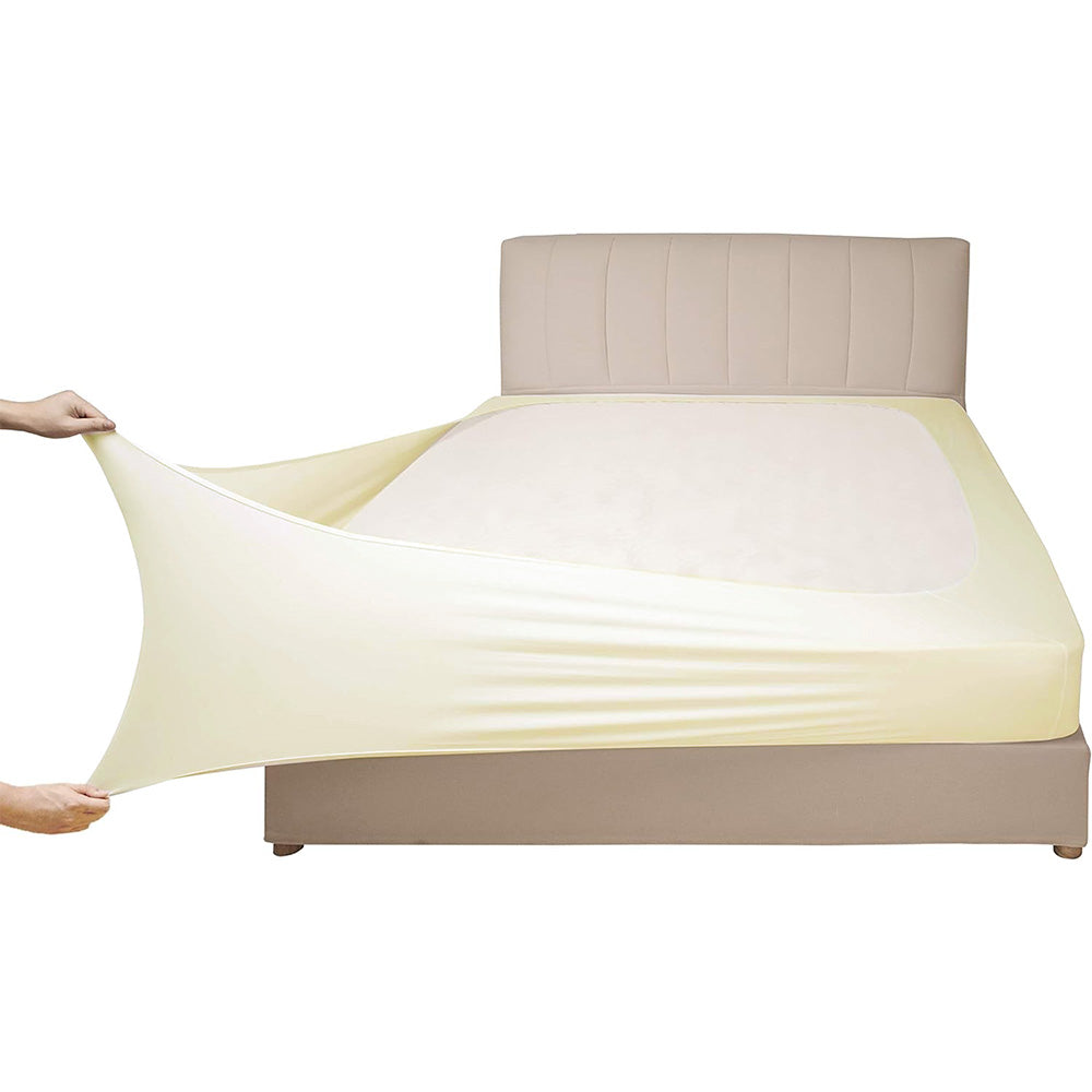 Elastic Box Spring Cover Stretchy Wrap Around 4 Sides Bed Skirt for Hotel Home -Beige