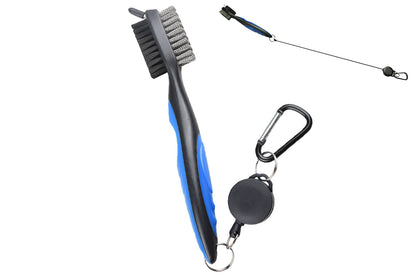 Dual Sided Golf Club Groove Cleaner Brush Tool with Retractable Carabiner -Blue