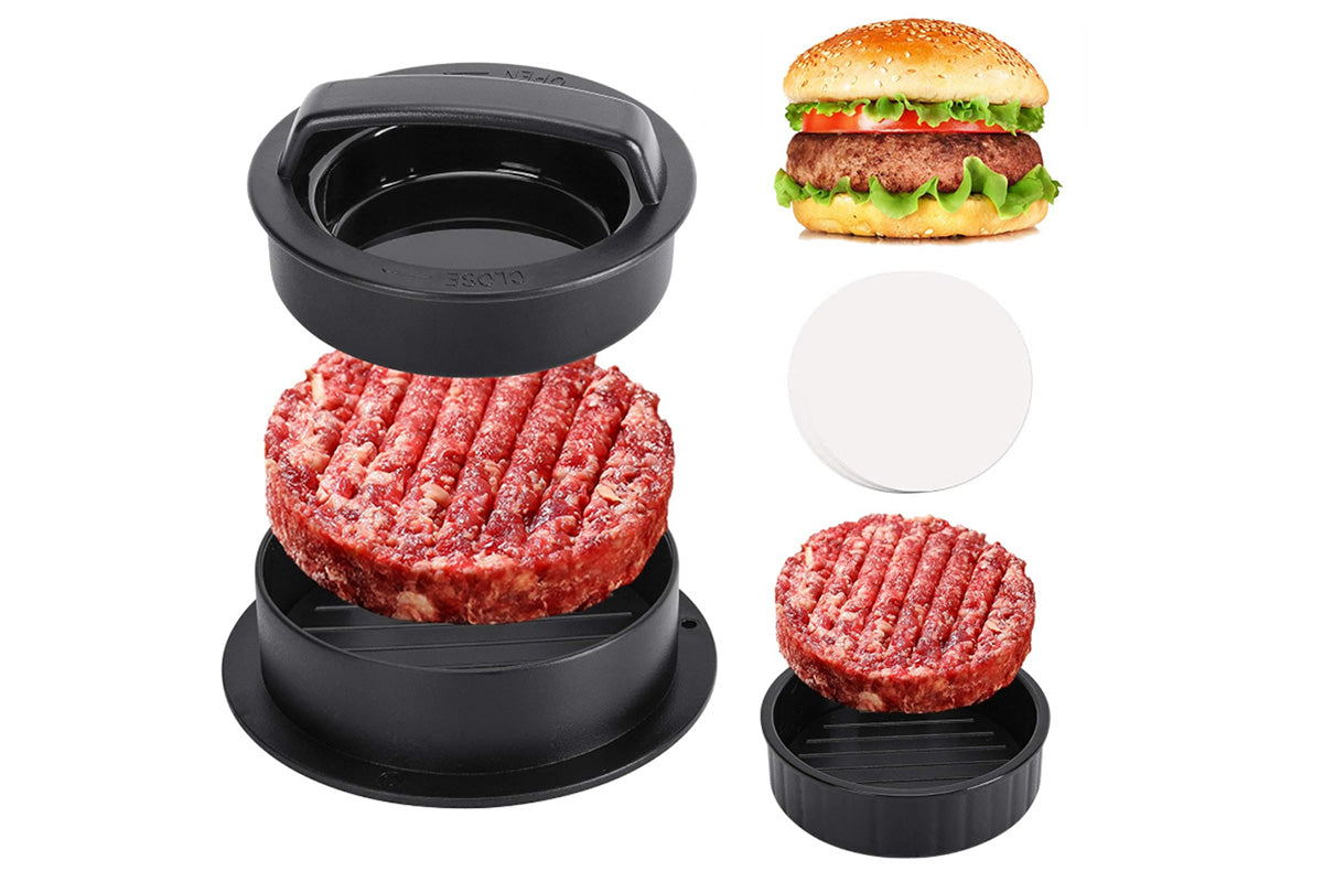 Non Stick Stuffed Burger Press Hamburger Patty Molds Maker with 100 Wax Paper
