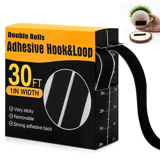 30Ft Hook and Loop Strips with Adhesive 2 Rolls Heavy Duty Hook Loop Tape -Black