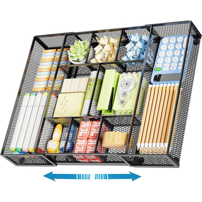 Expandable Desktop Drawer Organizer with Adjustable Dividers - Black