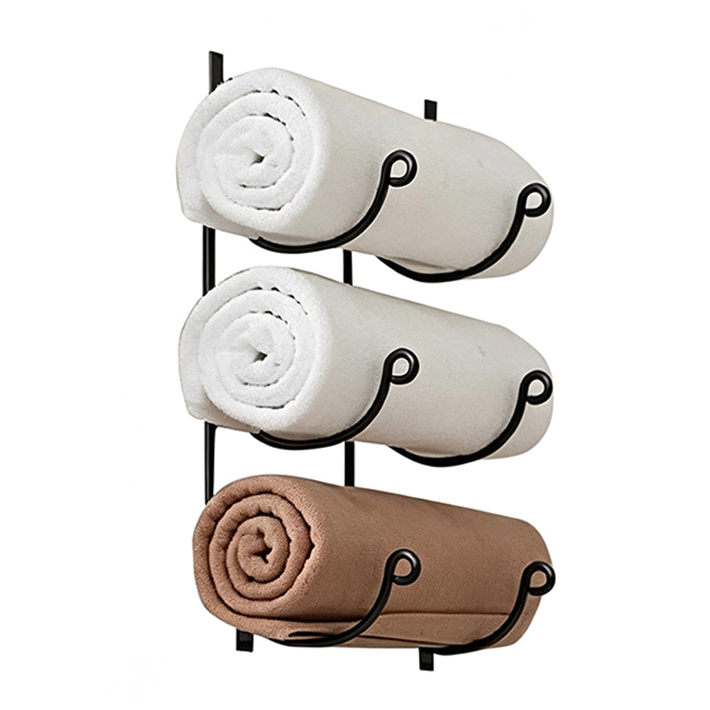 3-Tier Iron Wall-Mounted Bathroom Towel Rack - Black