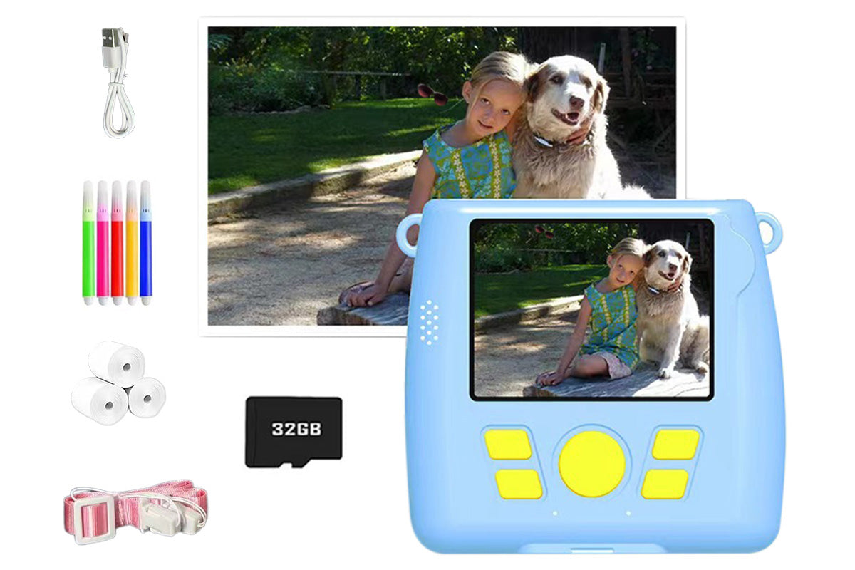 Instant Print Camera Portable Digital Camera With 32G TF Card-Blue