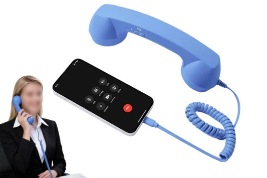 Retro Wired Handheld Telephone Handset with Microphone for Smartphones PC-Blue