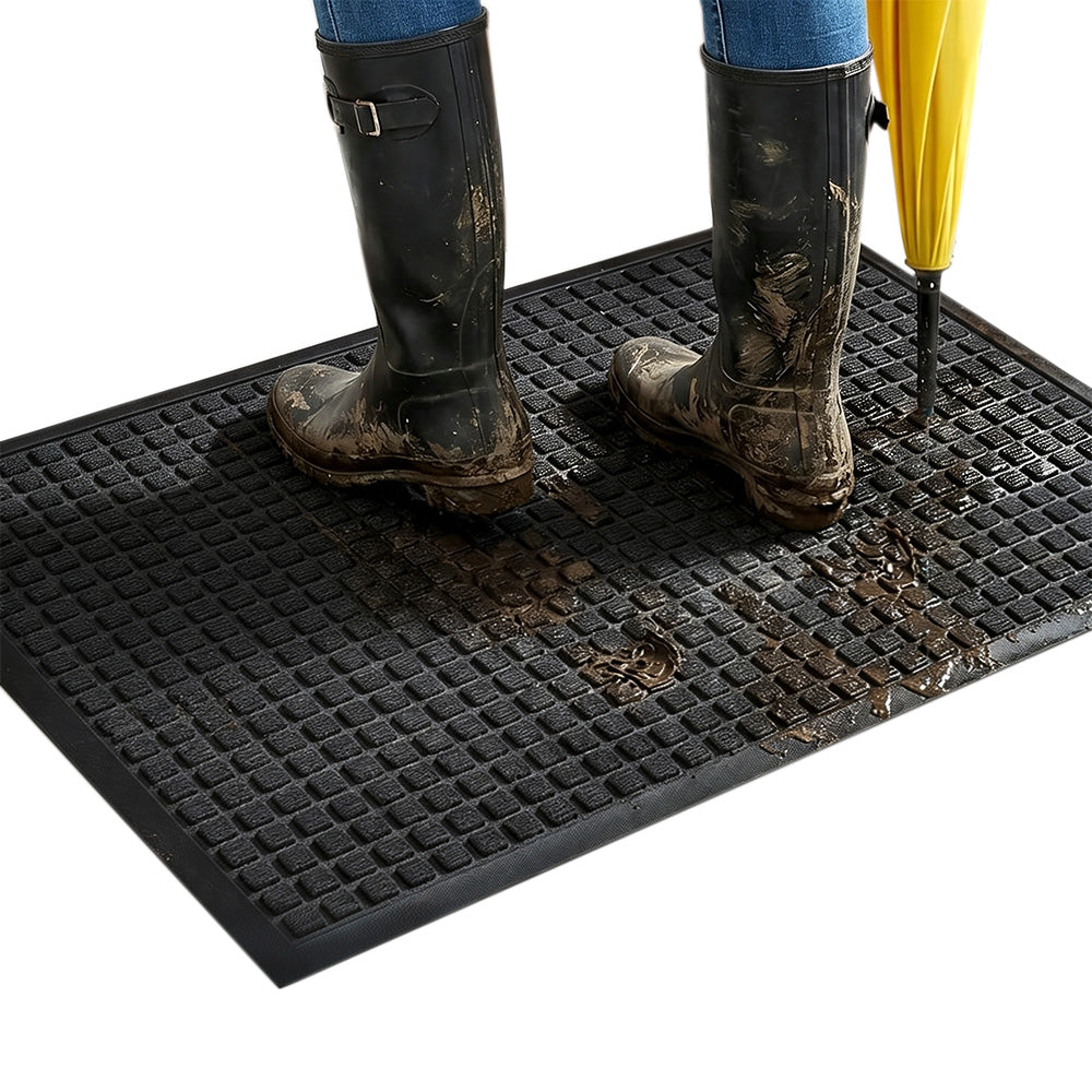 PVC Entrance Floor Mat with Slip Resistant Rubber Backing - Black
