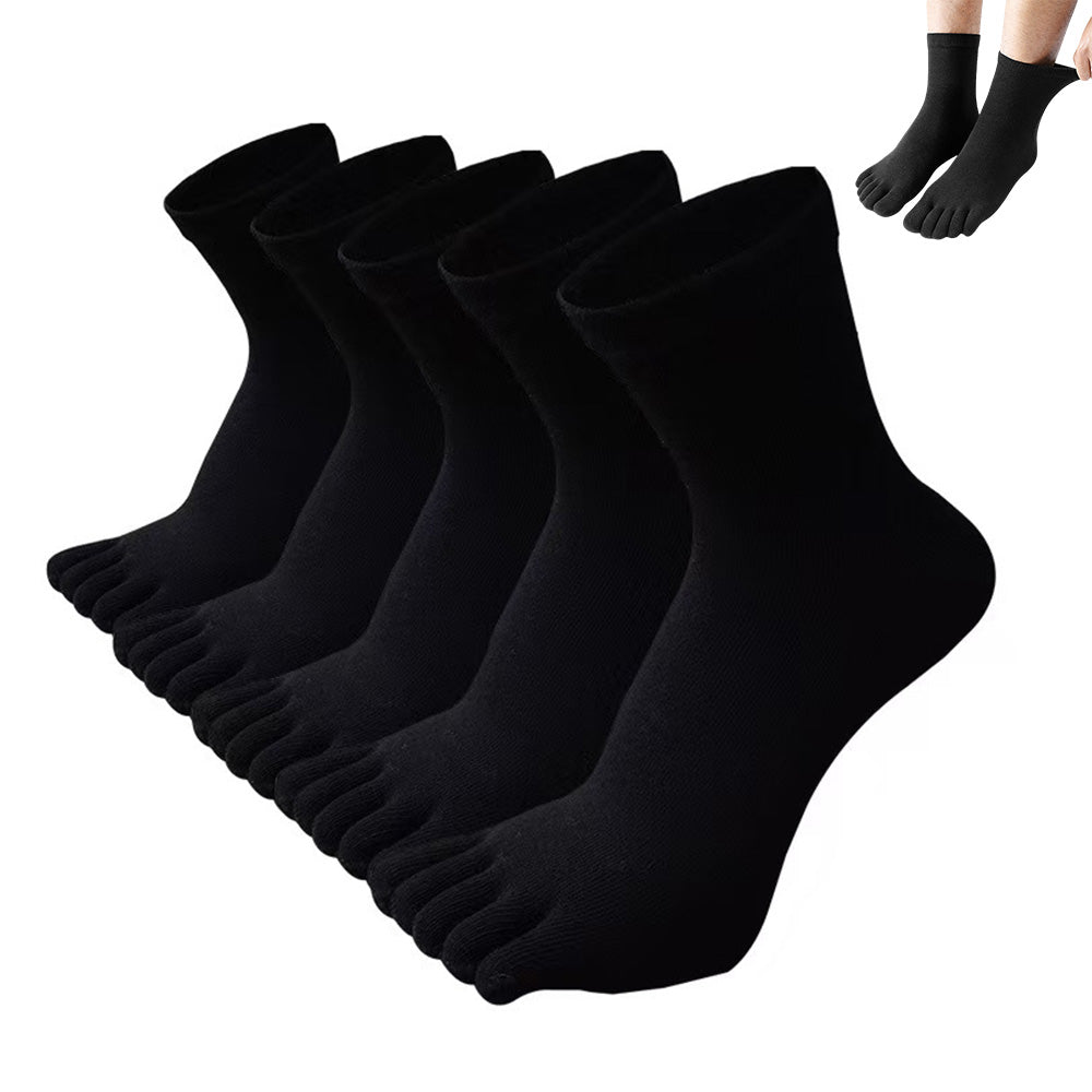 5 Piece Mens Breathable Five Toe Socks - Black