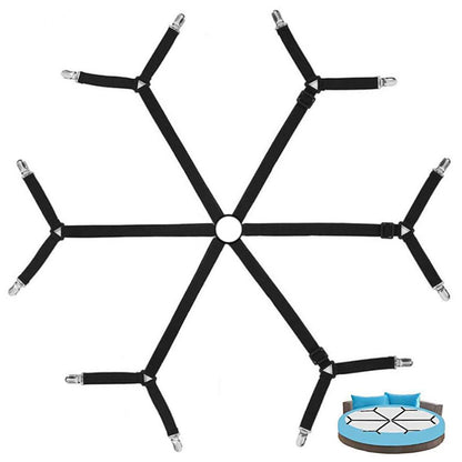 12-Clip Adjustable Elastic Bed Sheet Fastener Straps for Mattress - Black