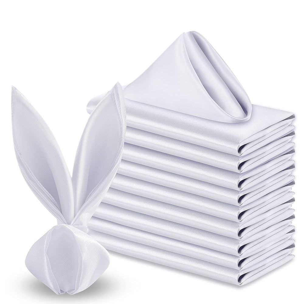10 Pack Polyester Satin Dinner Napkins for Weddings Hotels Dining - White