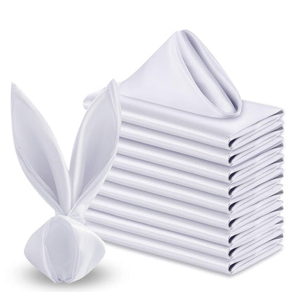 10 Pack Polyester Satin Dinner Napkins for Weddings Hotels Dining - White