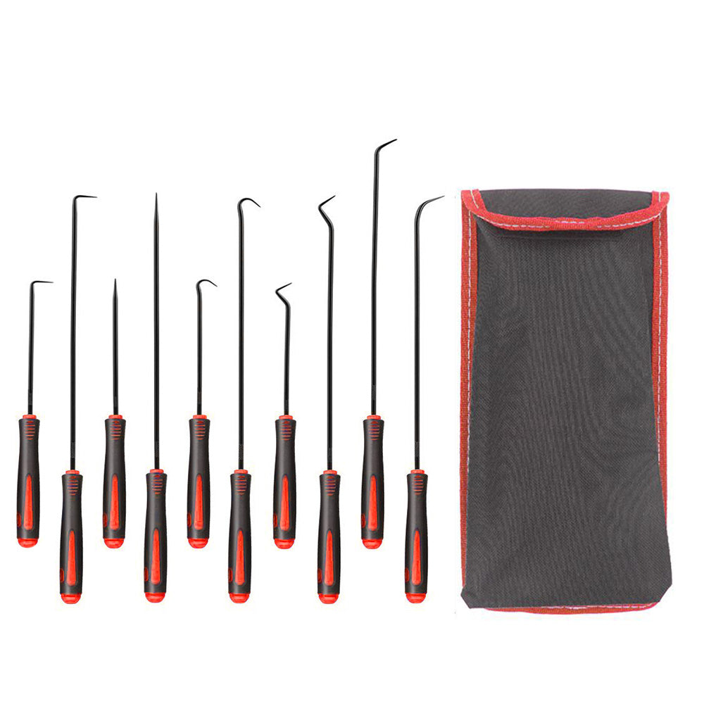 10 Alloy Steel Automotive Oil Seal Hook Pullers with Protective Sleeves - Red