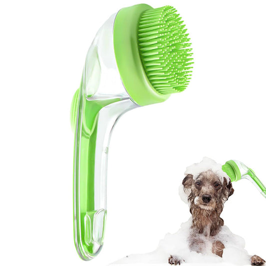 2-in-1 Pet Bath Brush with Built-in Shampoo Dispenser Dog Shampoo Bubble Maker Dog Cat Bathing Grooming Tool Green