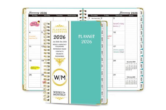 2026 Planner Weekly Monthly A5 Daily Organizer January to December Notebook -Cyan