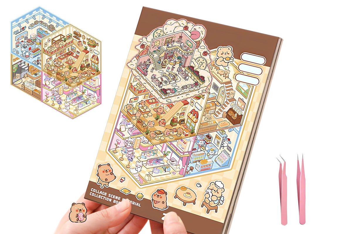 DIY Sticker Kit 3D Miniature Scene Stickers with 20 Cartoon Stickers for Adult Little Ones