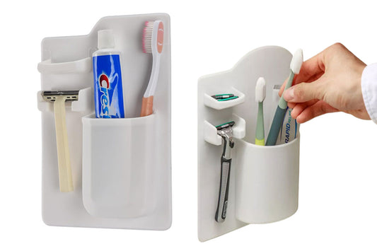 Silicone Wall Mount Razor Toothbrush Toothpaste Stand Bath Shower Storage Holder-White