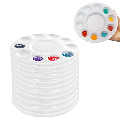 12 Pieces 10 Well Plastic Paint Palette for Acrylic Watercolor Art Painting Supplies