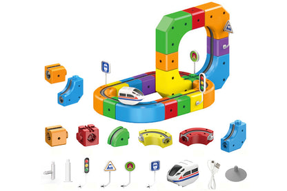 51Pcs Set Building Block Electric Train Set with Upside Down Racing