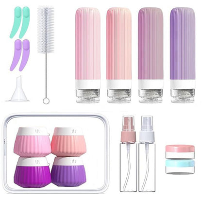 18 Piece Silicone Leak Resistant Travel Toiletry Bottle Set - Pink