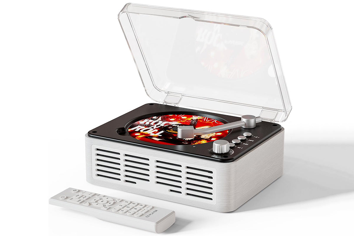 Retro CD Player Multifunctional Music Player with Bluetooth FM Radio for Home Use-White