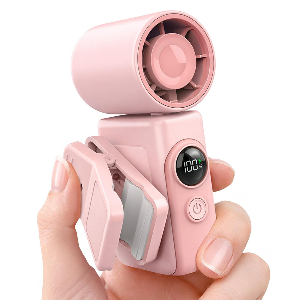 Clip On Handheld Turbo Fan with LED Display 4 Speeds and 180 Degree Tilt - Pink