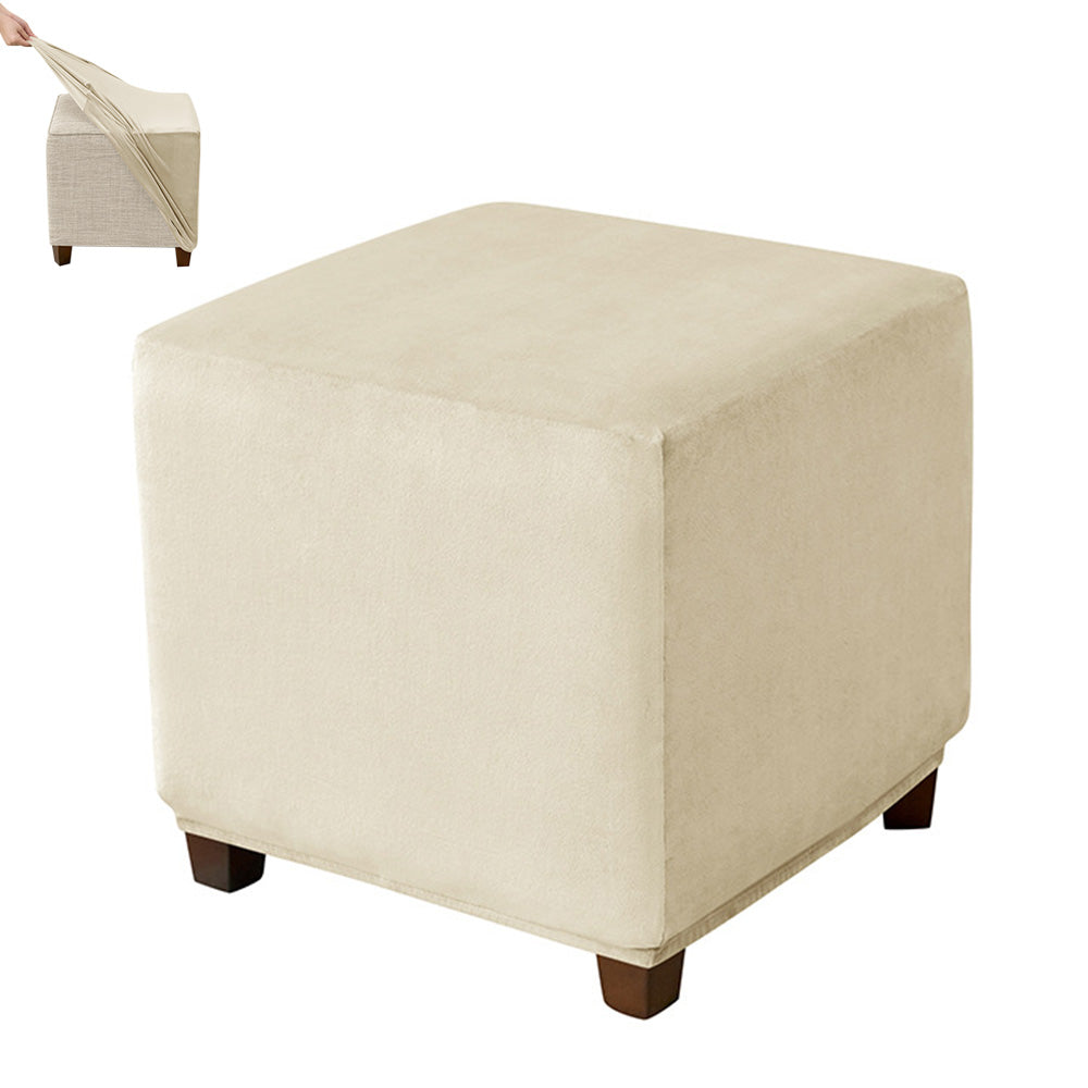 High Stretch Silver Fox Velvet Square Footstool Cover Machine Washable - Beige