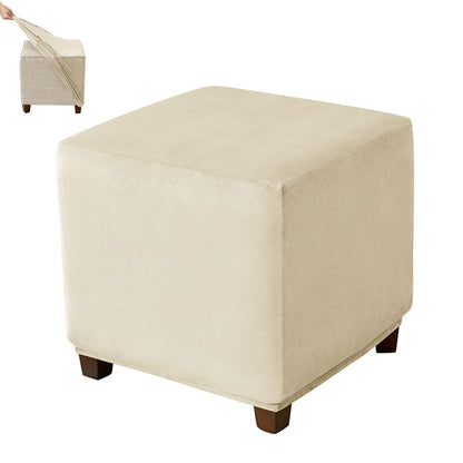 High Stretch Silver Fox Velvet Square Footstool Cover Machine Washable - Beige