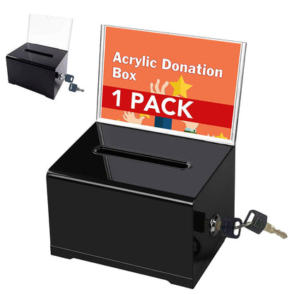 Lockable Suggestion Box with Keys for Voting Donations - Black