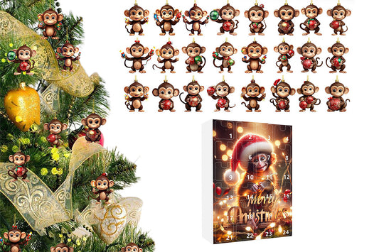 2025 Advent Countdown Calendar Monkey Christmas Hanging Ornaments -Smiling