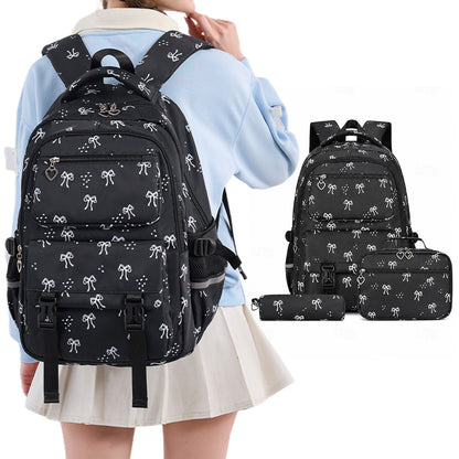 3 Piece Girls School Backpack Set with Lunch Bag Pencil Case - Black