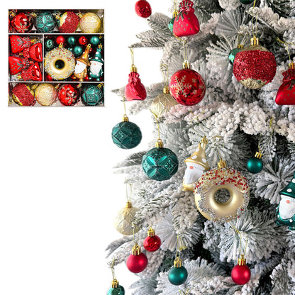 60 Piece Christmas Donut Santa Gnome Ball Hanging Ornament Set - Green