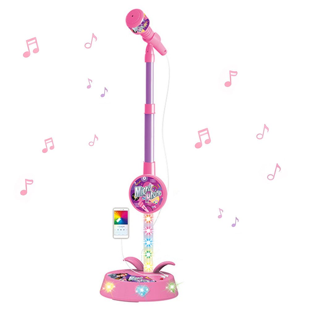 Karaoke Microphone Toy with Stand and Flashing Lights - Pink
