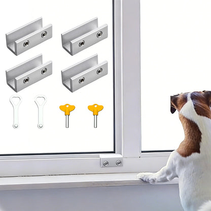 4 Pack Sliding Window Locks with Key for Vertical Horizontal Sliding Windows Doors-Silver